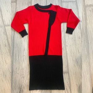 Red and black vintage knit sweater dress asymmetrical retro halloween costume S